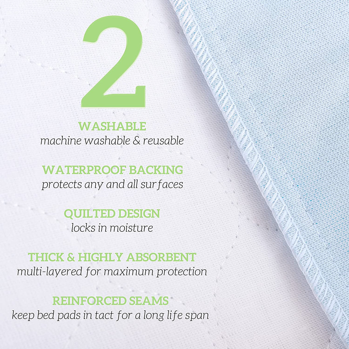 4 Pack Washable Bed Pads/Reusable Incontinence Underpads 18x24